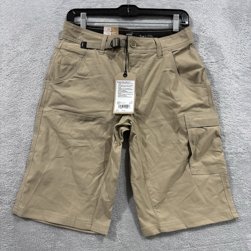 NWT PrAna Zion II Shorts Men's 28 Sandbar Beige Khaki Tan 12 Inseam Stretch
